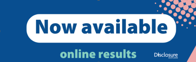 Graphic with text saying online results now available